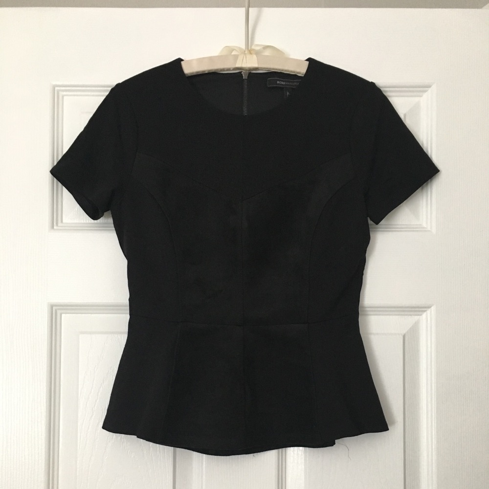 BCBG Subtle Peplum Black Top
